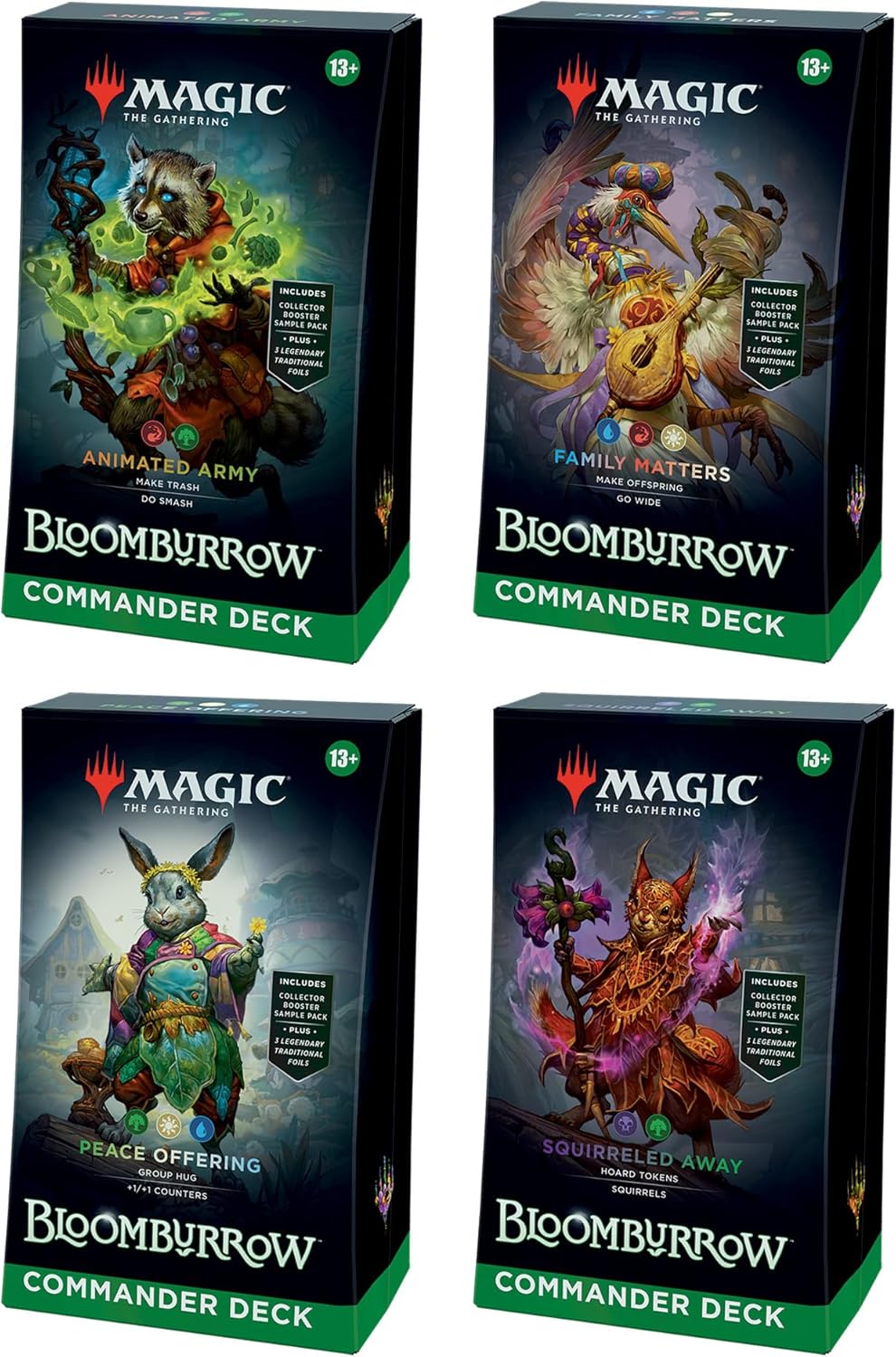Magic: The Gathering Bloomburrow Commander Deck - Squirreled Away (100-Card Deck, 2-Card Collector Booster Sample Pack + Accessories)