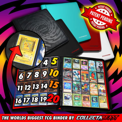 1280+ Cards 20 Pocket Card Binder Collector Card Album - Pages Compatible with Pokemon Cards, Sports Cards, Yugioh, MTG and Other TCG - Trading Card Sleeve with Side Loading Pockets (White/Red)