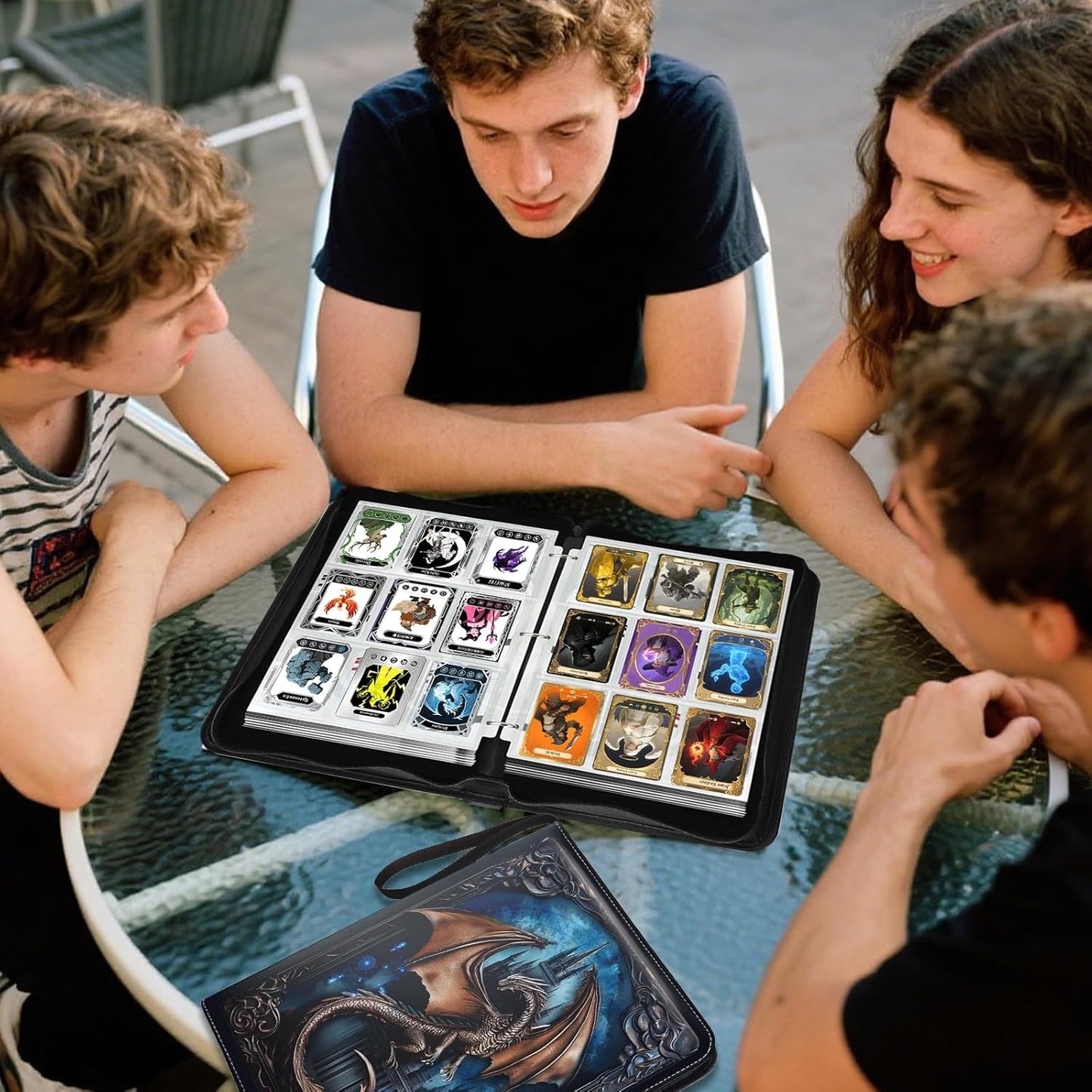 9 Pocket Trading Card Binder 1008 Cards Collection Albums with 56 Removable Sleeves Card Book Holder Premium Leather Collection Storage Binders Compatible with TCG MTG Sport Cards(Dragon)