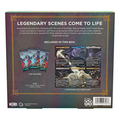 Magic: The Gathering The Lord of The Rings: Tales of Middle-Earth Scene Box - Gandalf in Pelennor Fields (6 Scene Cards, 6 Art Cards, 3 Set Boosters + Display Easel)